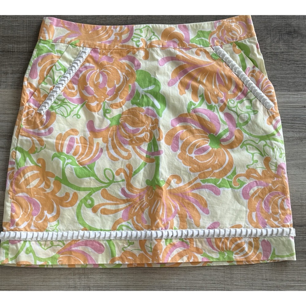 Lilly Pulitzer Women's Skirt Tropical Floral Pink & Orange Pockets Size 2